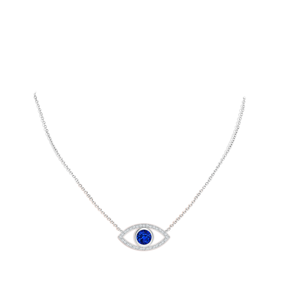 8mm Lab-Grown Blue Sapphire Evil Eye Pendant with Diamond Accents in 18K White Gold pen