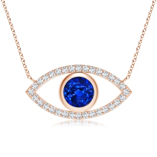 8mm AAAA Blue Sapphire Evil Eye Pendant with Diamond Accents in 9K Rose Gold