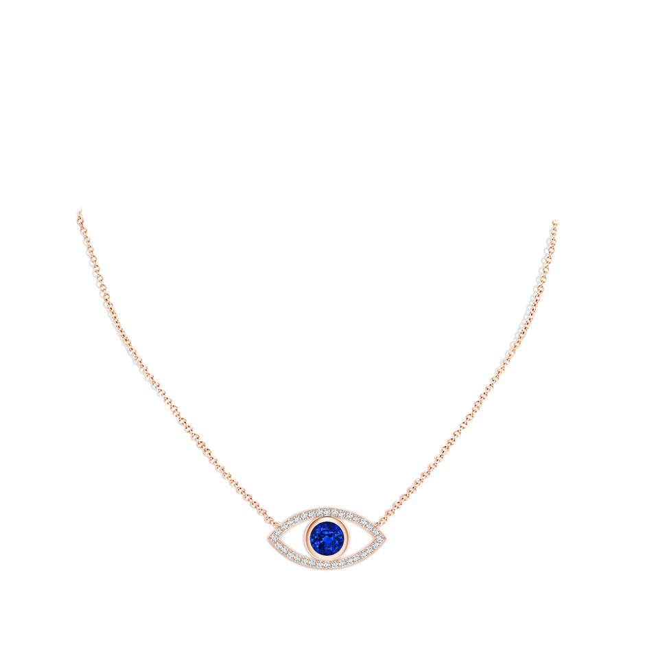 8mm AAAA Blue Sapphire Evil Eye Pendant with Diamond Accents in 9K Rose Gold pen