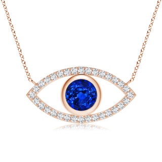 8mm AAAA Blue Sapphire Evil Eye Pendant with Diamond Accents in Rose Gold