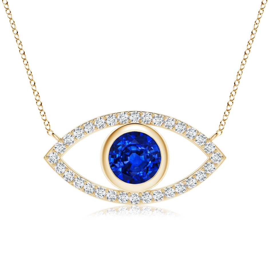 8mm Lab-Grown Blue Sapphire Evil Eye Pendant with Diamond Accents in Yellow Gold 