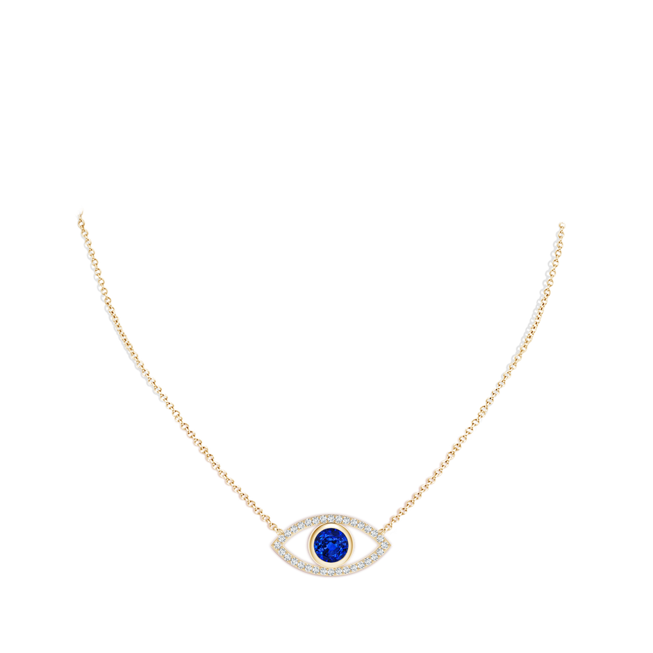 8mm Lab-Grown Blue Sapphire Evil Eye Pendant with Diamond Accents in Yellow Gold pen