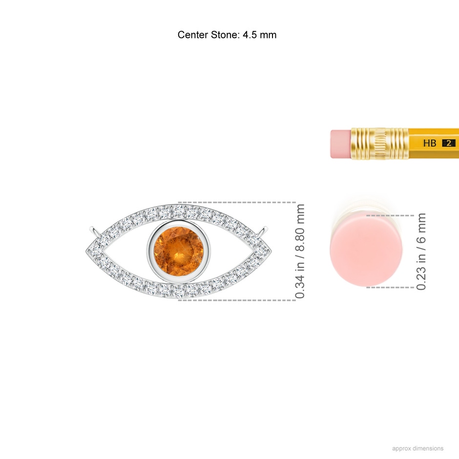 4.5mm A Spessartite Evil Eye Pendant with Diamond Accents in P950 Platinum ruler