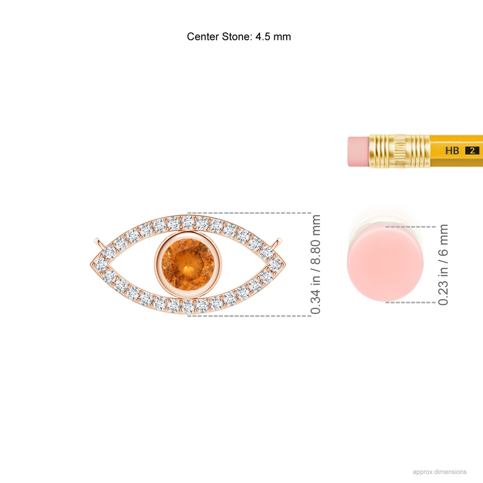 4.5mm A Spessartite Evil Eye Pendant with Diamond Accents in Rose Gold ruler