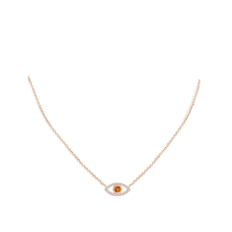 4.5mm A Spessartite Evil Eye Pendant with Diamond Accents in Rose Gold body-neck