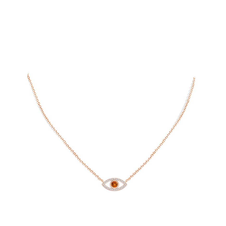 4.5mm AA Spessartite Evil Eye Pendant with Diamond Accents in Rose Gold body-neck