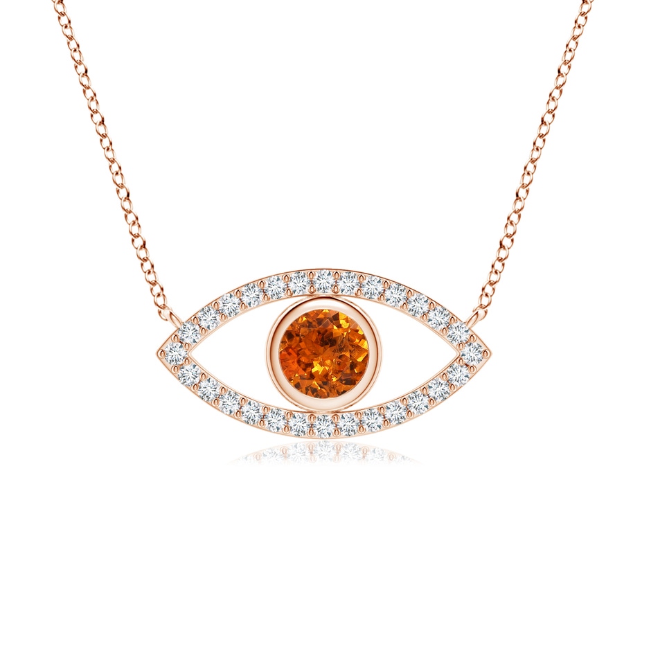 4.5mm AAA Spessartite Evil Eye Pendant with Diamond Accents in Rose Gold 