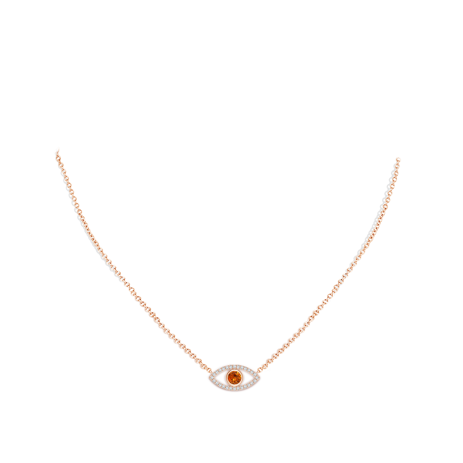 4.5mm AAA Spessartite Evil Eye Pendant with Diamond Accents in Rose Gold body-neck