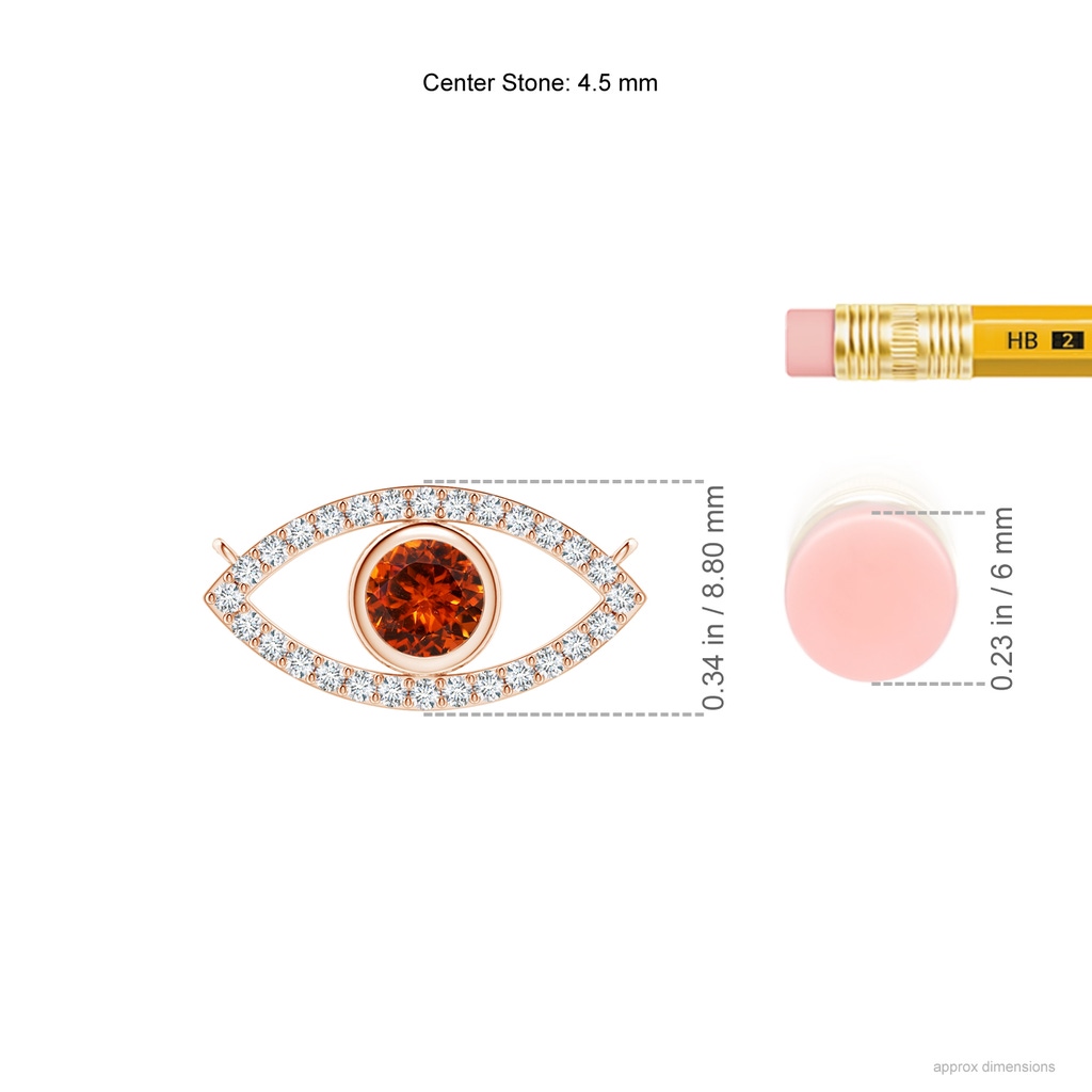4.5mm AAAA Spessartite Evil Eye Pendant with Diamond Accents in Rose Gold Ruler