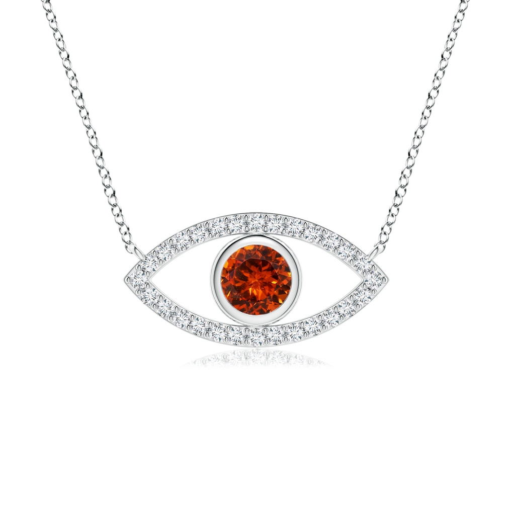 4.5mm AAAA Spessartite Evil Eye Pendant with Diamond Accents in White Gold