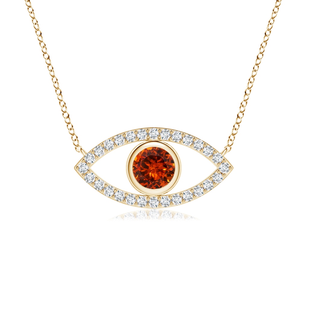 4.5mm AAAA Spessartite Evil Eye Pendant with Diamond Accents in Yellow Gold