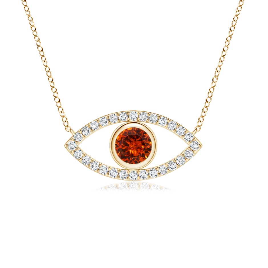 4.5mm AAAA Spessartite Evil Eye Pendant with Diamond Accents in Yellow Gold 