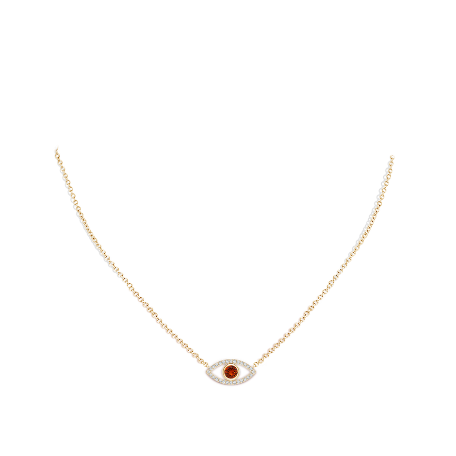 4.5mm AAAA Spessartite Evil Eye Pendant with Diamond Accents in Yellow Gold body-neck