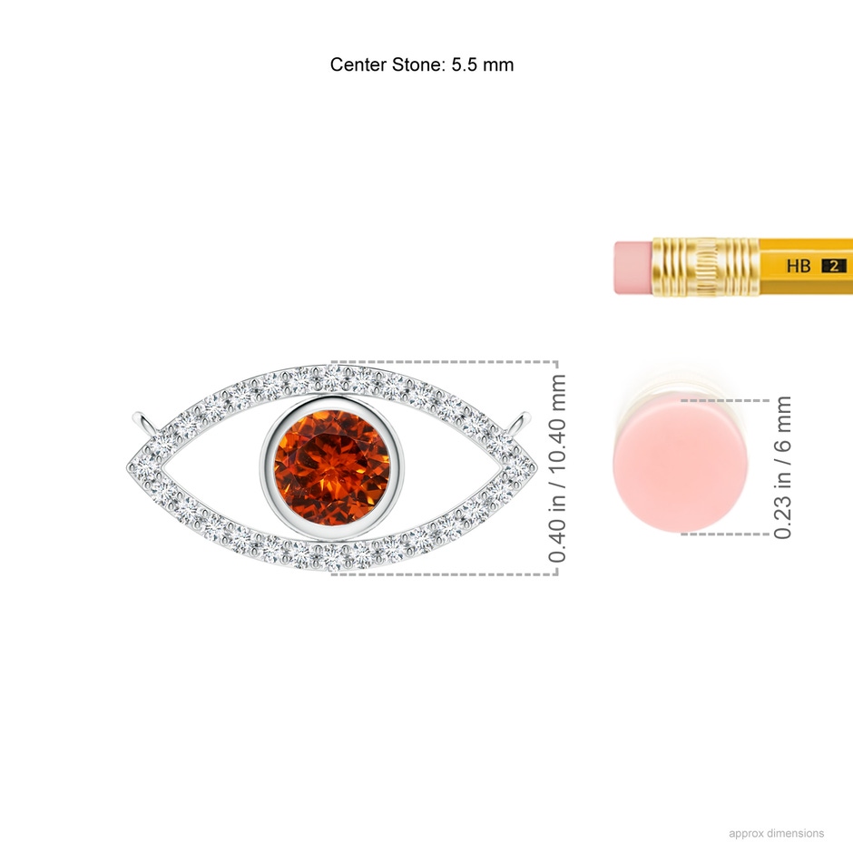 5.5mm AAAA Spessartite Evil Eye Pendant with Diamond Accents in White Gold ruler
