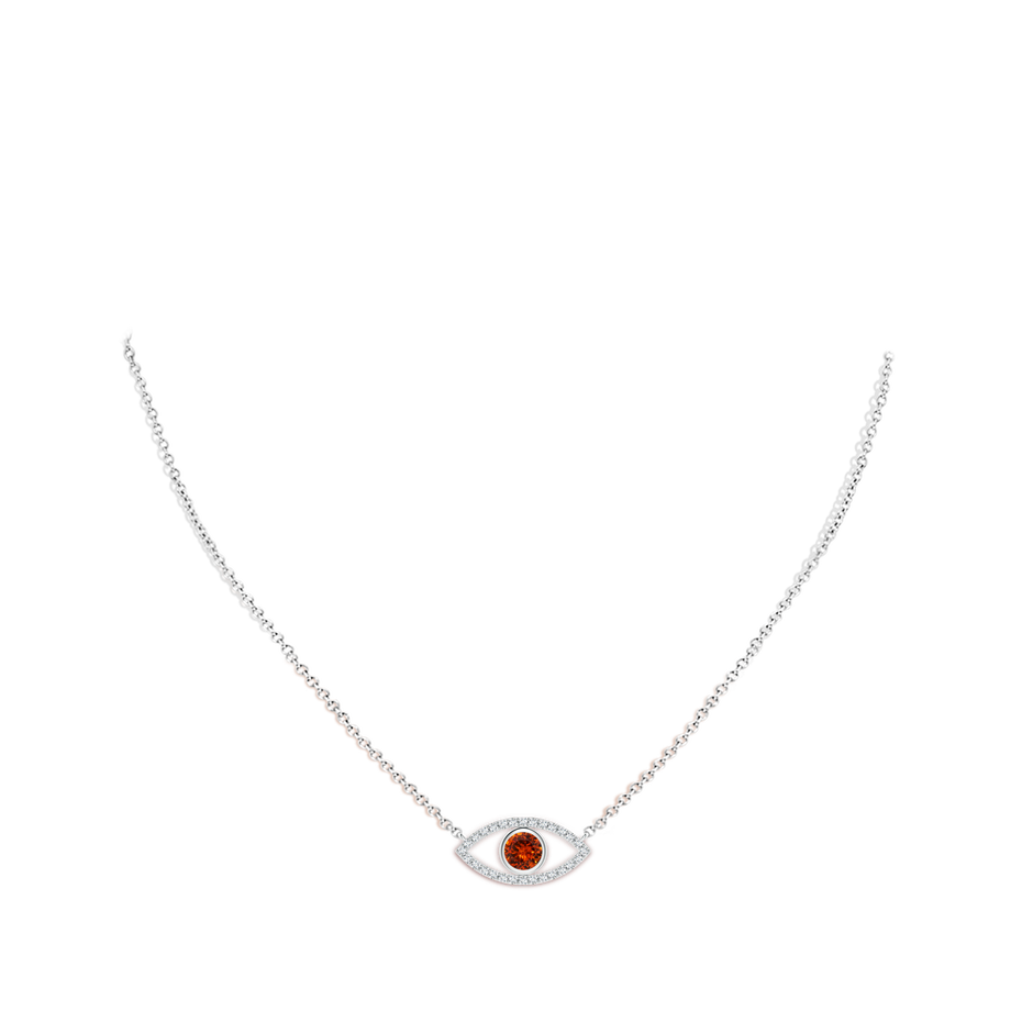 5.5mm AAAA Spessartite Evil Eye Pendant with Diamond Accents in White Gold body-neck