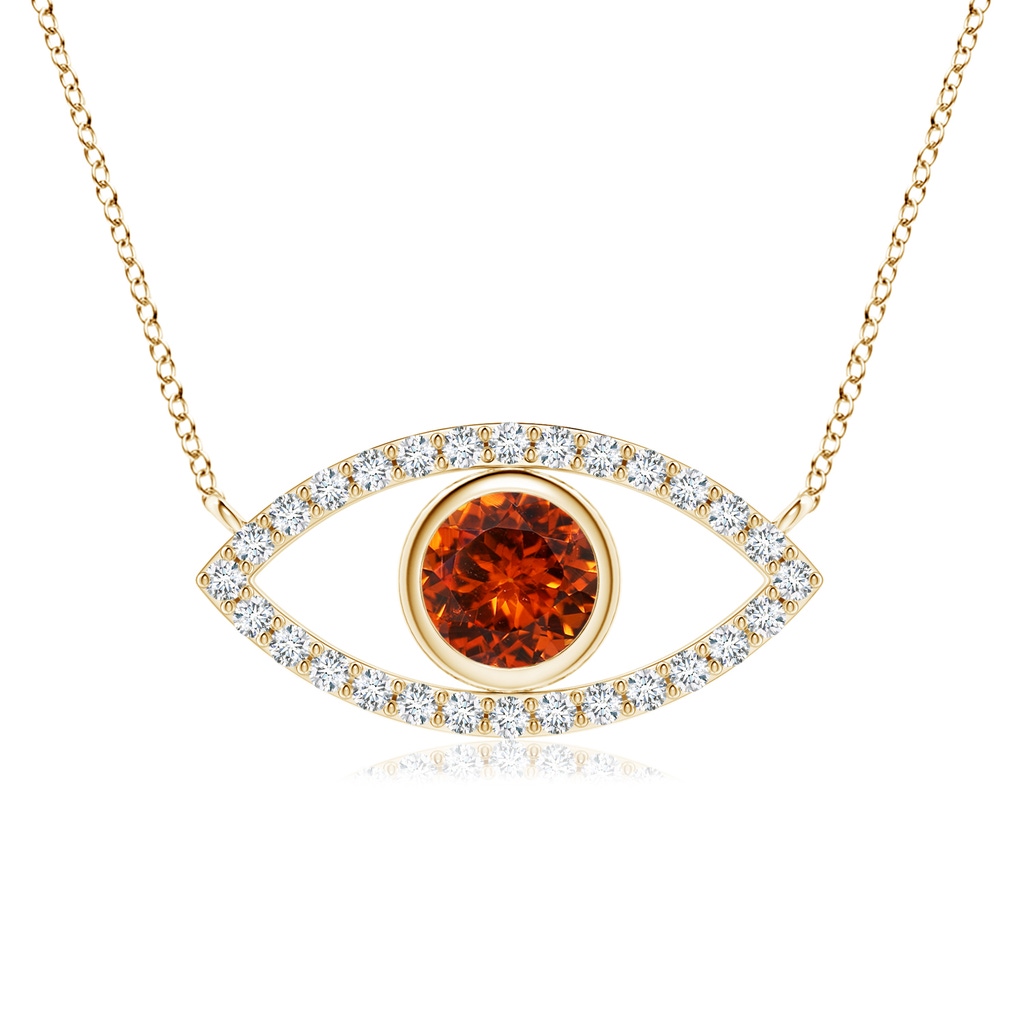 5.5mm AAAA Spessartite Evil Eye Pendant with Diamond Accents in Yellow Gold