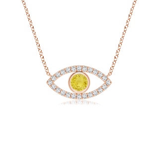 3.5mm A Yellow Sapphire Evil Eye Pendant with Diamond Accents in Rose Gold