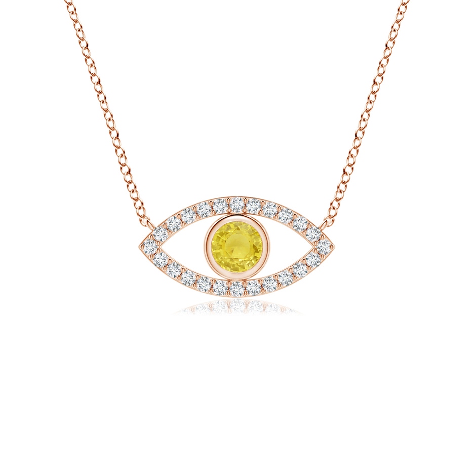 3.5mm A Yellow Sapphire Evil Eye Pendant with Diamond Accents in Rose Gold 