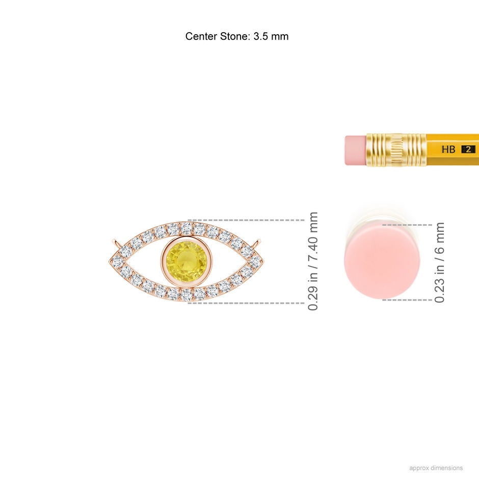 3.5mm A Yellow Sapphire Evil Eye Pendant with Diamond Accents in Rose Gold ruler