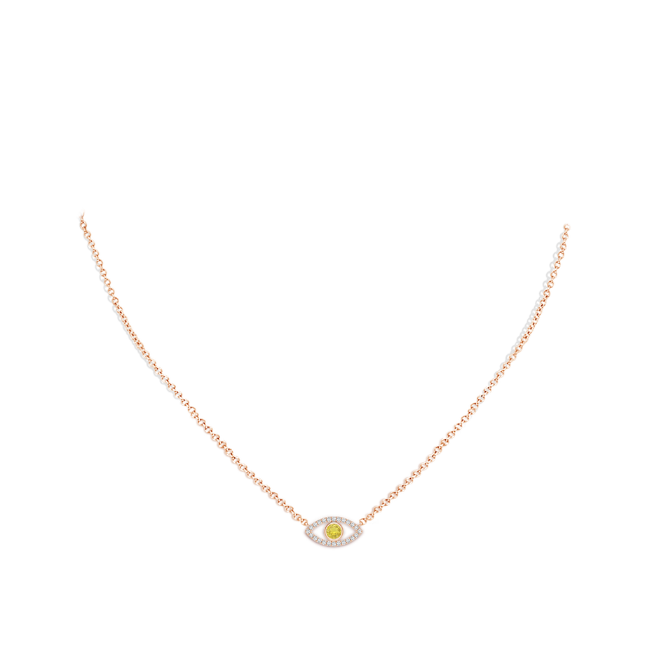 3.5mm AA Yellow Sapphire Evil Eye Pendant with Diamond Accents in Rose Gold pen