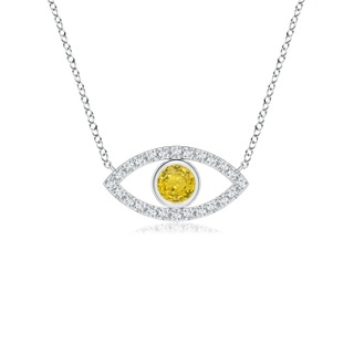 3.5mm AAA Yellow Sapphire Evil Eye Pendant with Diamond Accents in White Gold