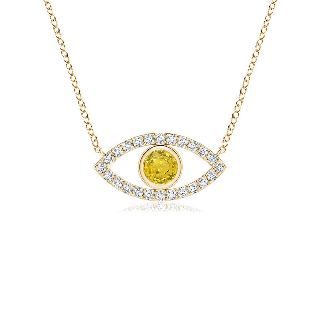 3.5mm AAA Yellow Sapphire Evil Eye Pendant with Diamond Accents in Yellow Gold 