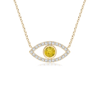 3.5mm AAA Yellow Sapphire Evil Eye Pendant with Diamond Accents in Yellow Gold