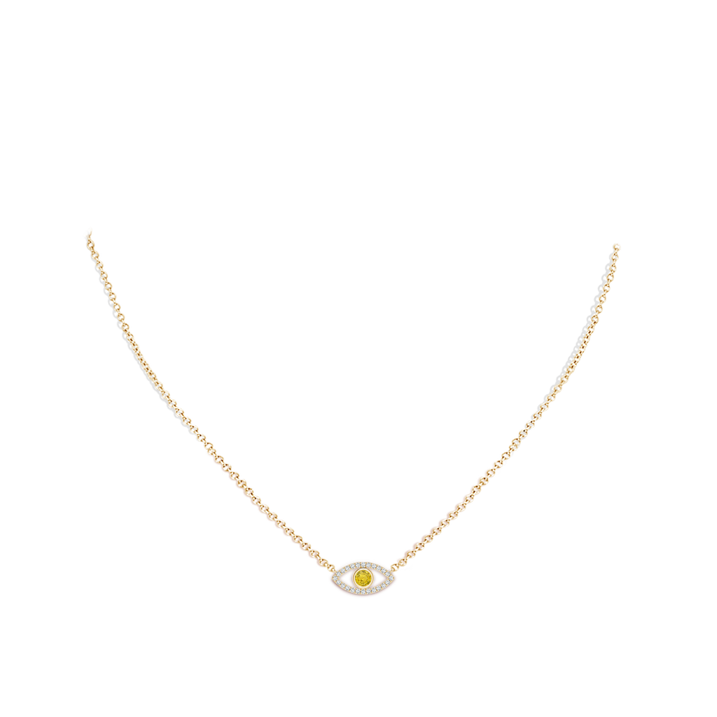 3.5mm AAA Yellow Sapphire Evil Eye Pendant with Diamond Accents in Yellow Gold pen