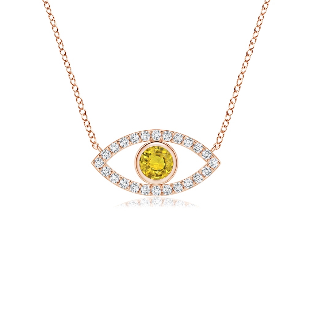 3.5mm AAAA Yellow Sapphire Evil Eye Pendant with Diamond Accents in Rose Gold