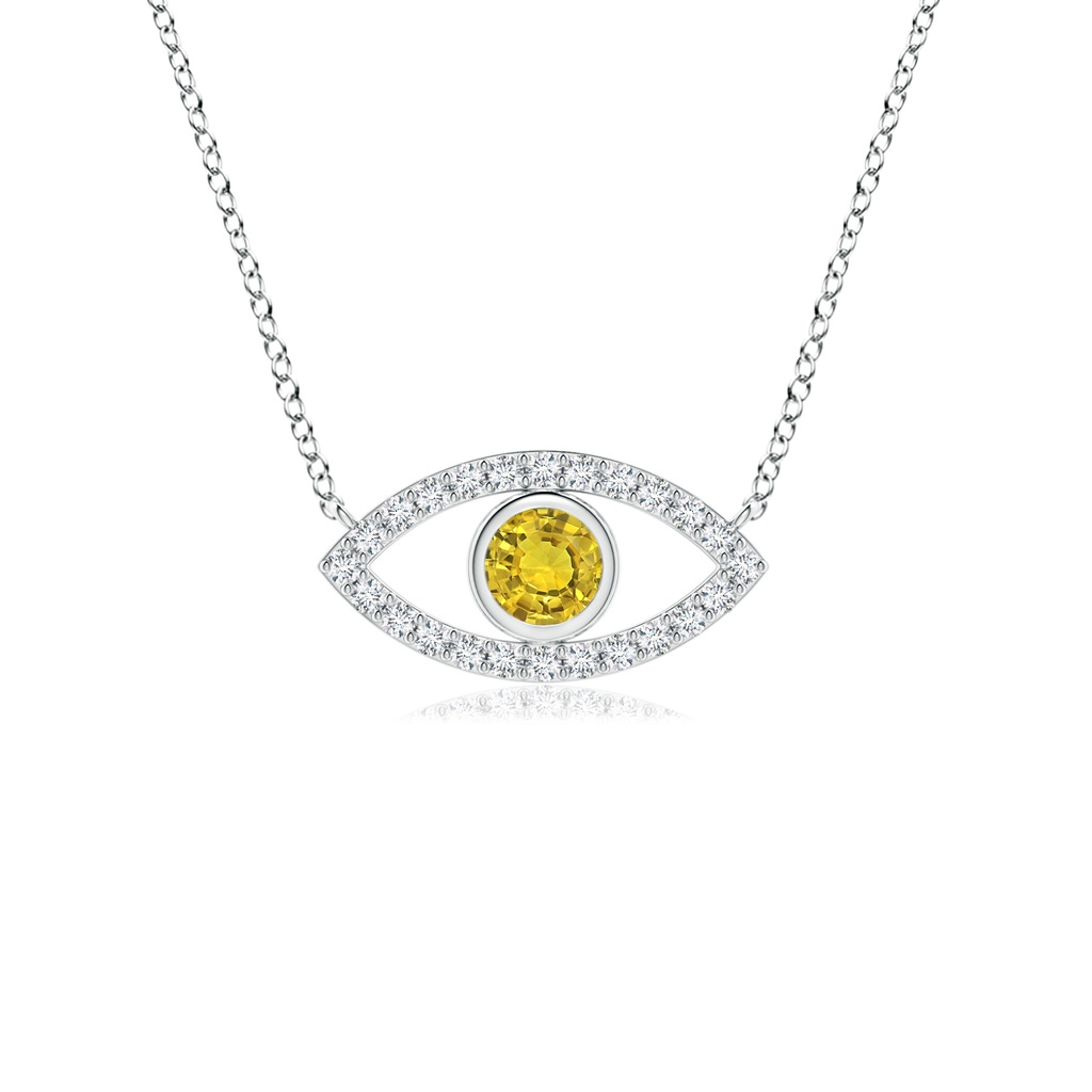 3.5mm AAAA Yellow Sapphire Evil Eye Pendant with Diamond Accents in White Gold