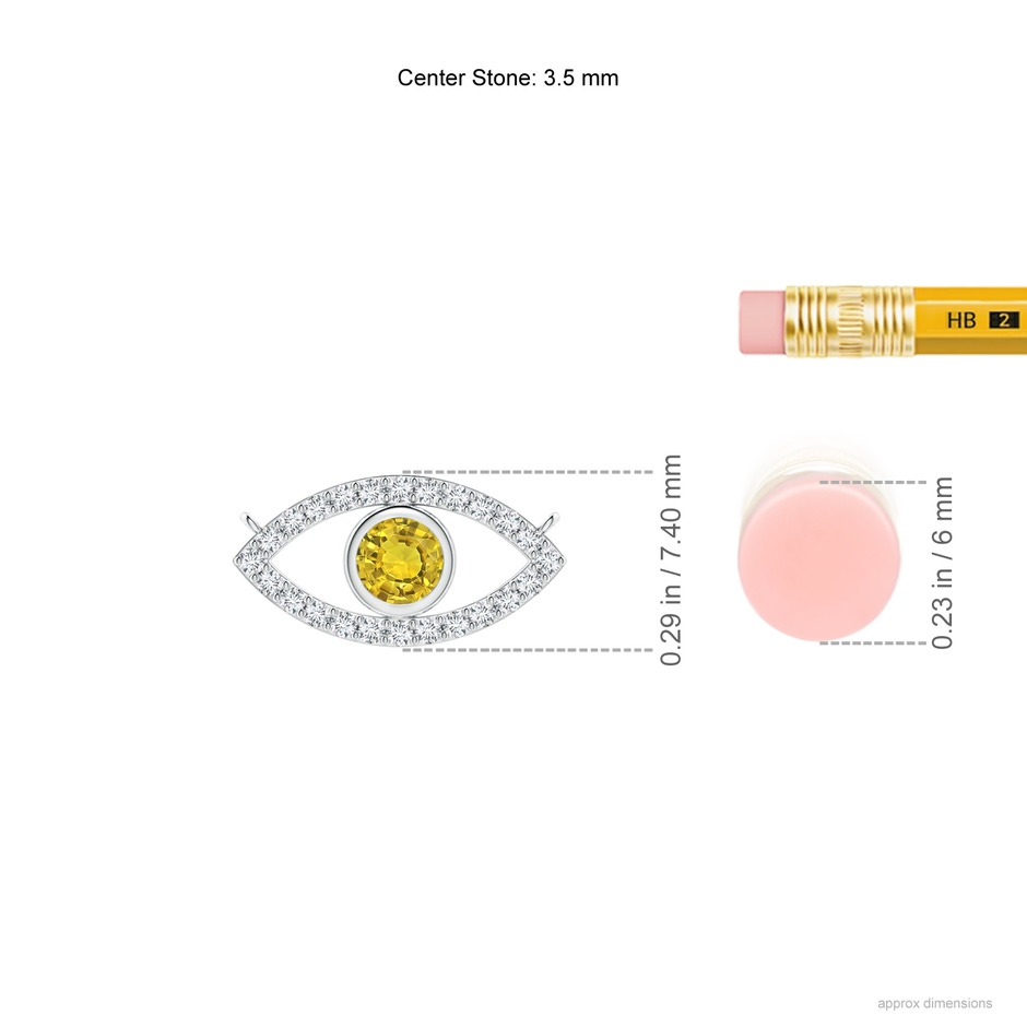 3.5mm AAAA Yellow Sapphire Evil Eye Pendant with Diamond Accents in White Gold ruler