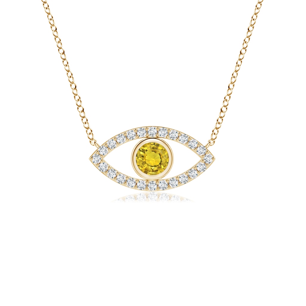 3.5mm AAAA Yellow Sapphire Evil Eye Pendant with Diamond Accents in Yellow Gold