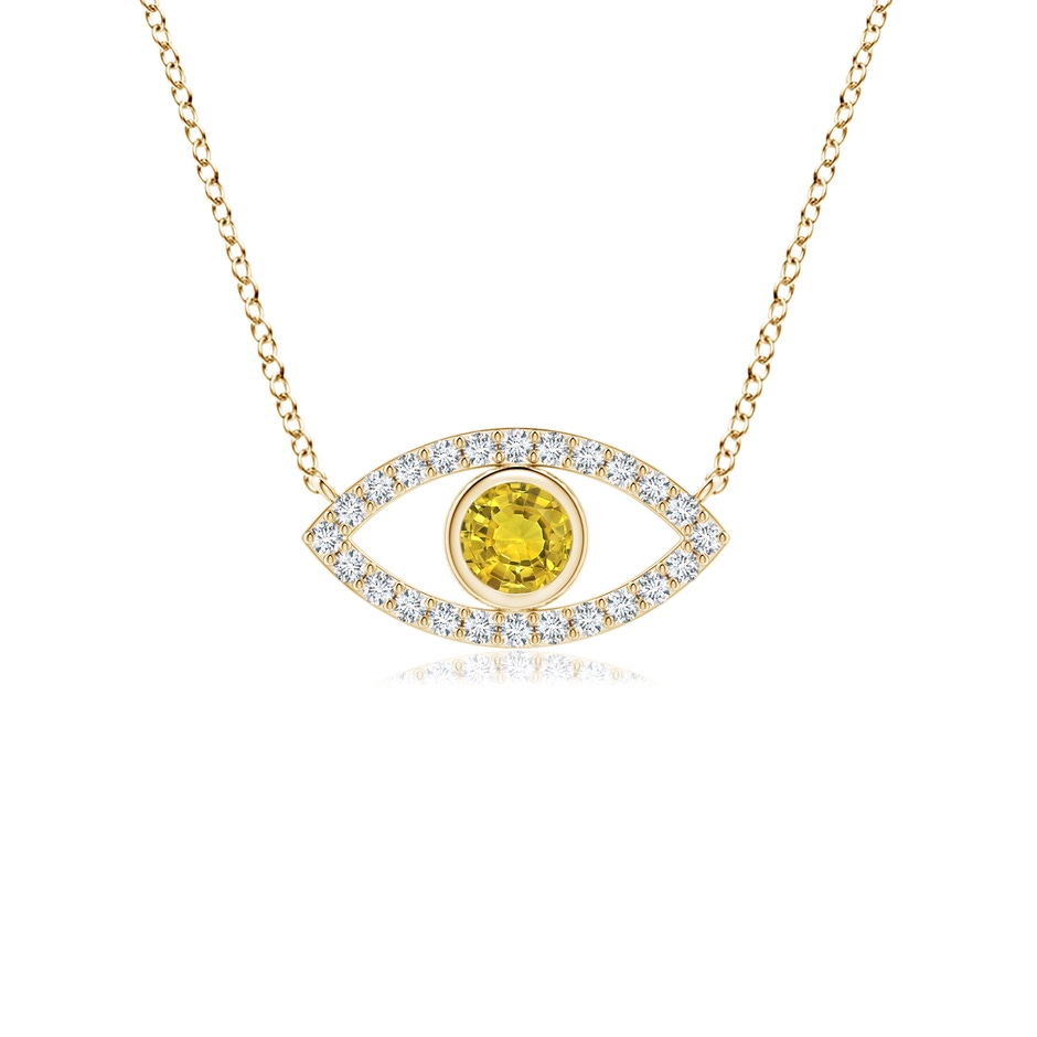 3.5mm AAAA Yellow Sapphire Evil Eye Pendant with Diamond Accents in Yellow Gold 