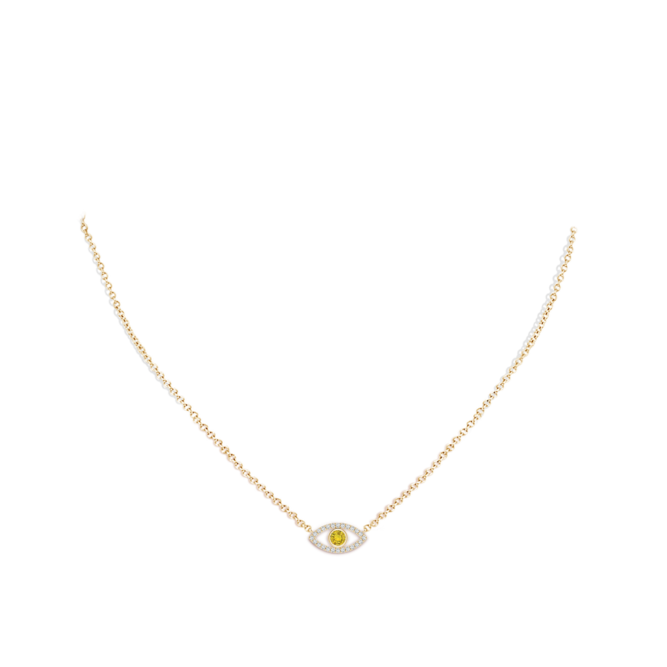 3.5mm AAAA Yellow Sapphire Evil Eye Pendant with Diamond Accents in Yellow Gold pen