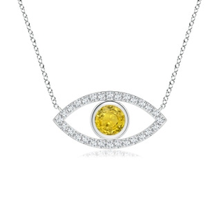 4.5mm AAA Yellow Sapphire Evil Eye Pendant with Diamond Accents in White Gold