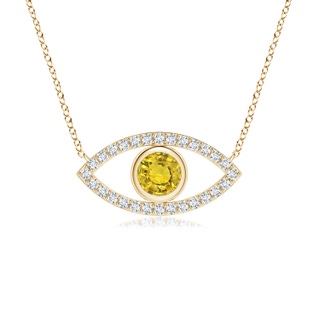 4.5mm AAAA Yellow Sapphire Evil Eye Pendant with Diamond Accents in Yellow Gold