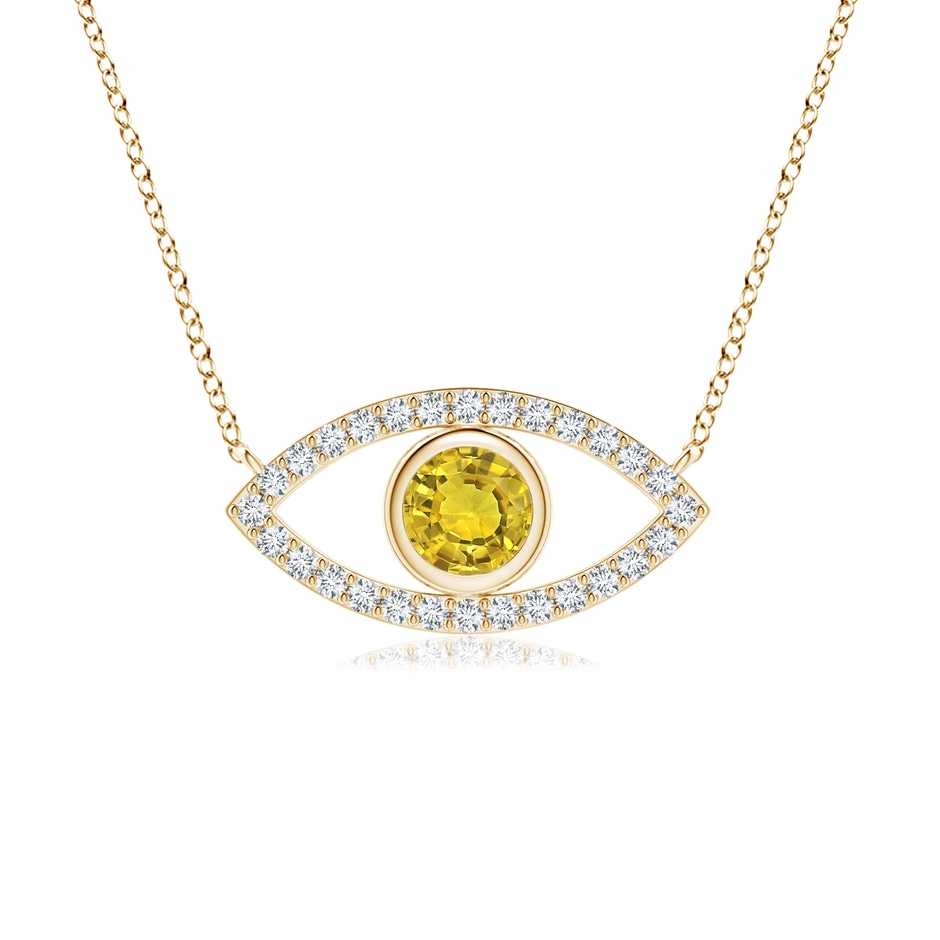 4.5mm AAAA Yellow Sapphire Evil Eye Pendant with Diamond Accents in Yellow Gold 