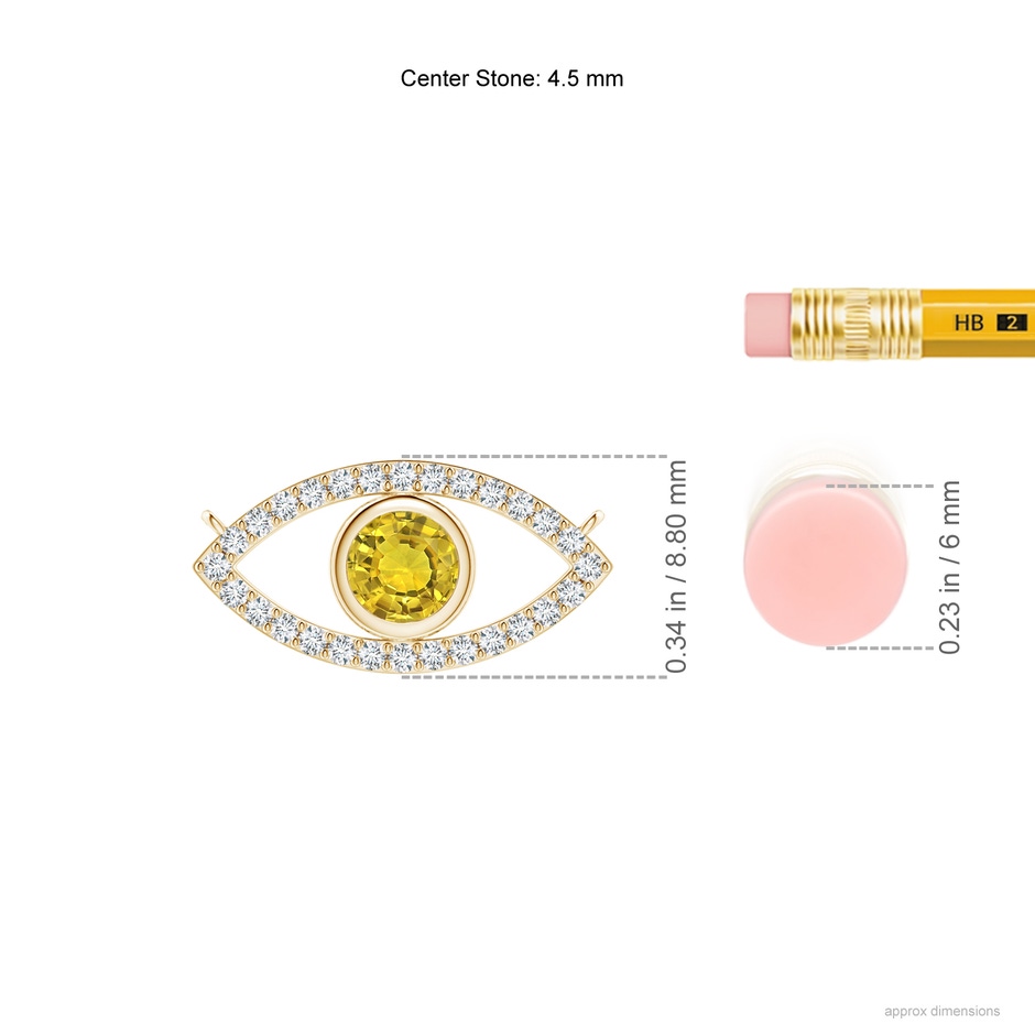 4.5mm AAAA Yellow Sapphire Evil Eye Pendant with Diamond Accents in Yellow Gold ruler