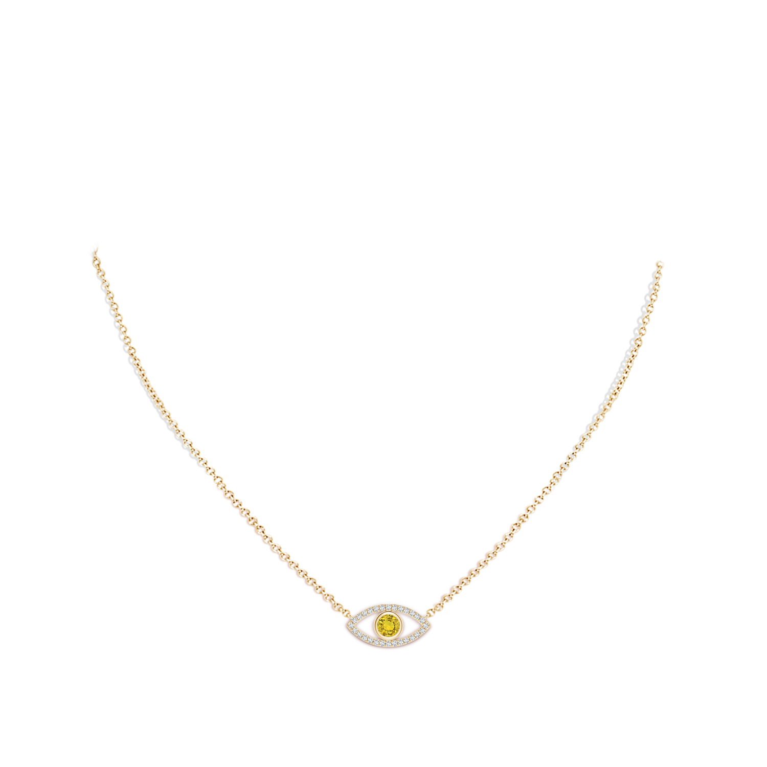 4.5mm AAAA Yellow Sapphire Evil Eye Pendant with Diamond Accents in Yellow Gold - body_neck