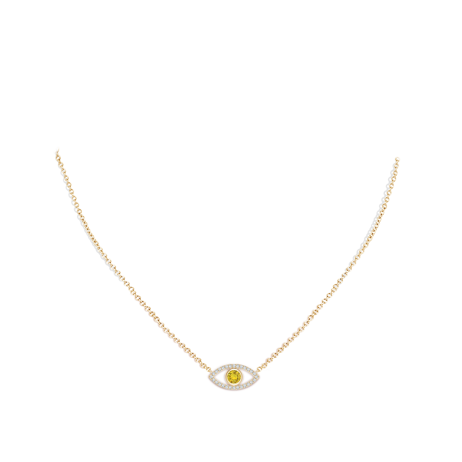 4.5mm AAAA Yellow Sapphire Evil Eye Pendant with Diamond Accents in Yellow Gold pen