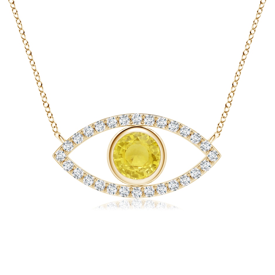 5.5mm A Yellow Sapphire Evil Eye Pendant with Diamond Accents in Yellow Gold 
