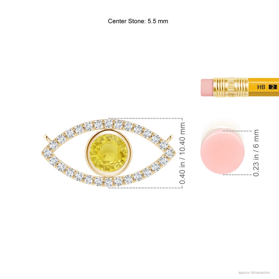 5.5mm A Yellow Sapphire Evil Eye Pendant with Diamond Accents in Yellow Gold ruler