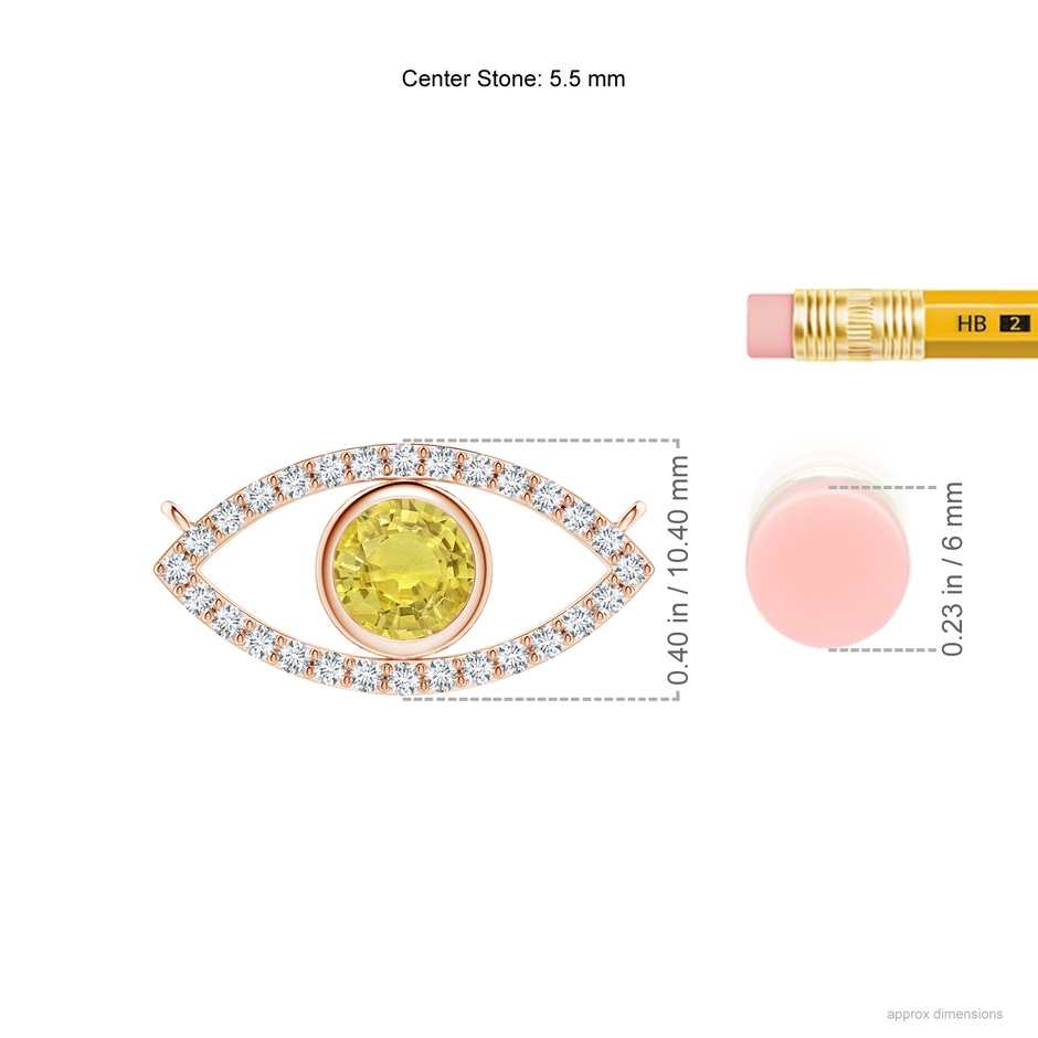 5.5mm AA Yellow Sapphire Evil Eye Pendant with Diamond Accents in Rose Gold ruler
