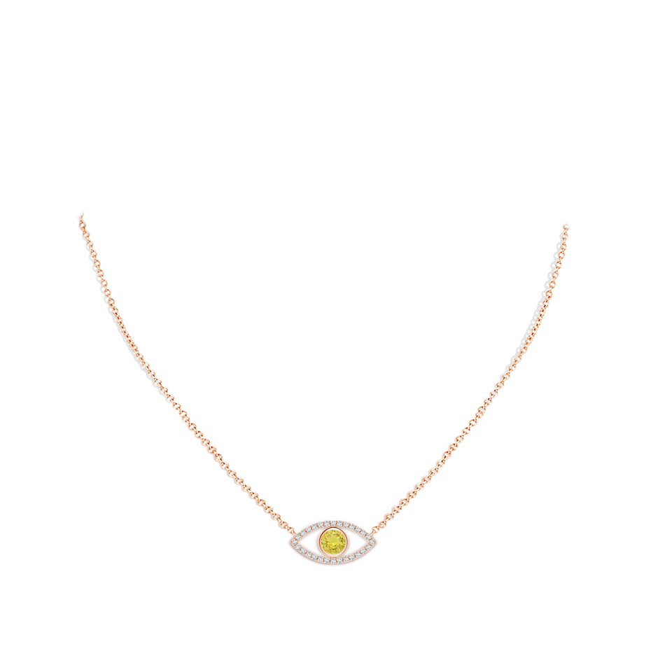 5.5mm AA Yellow Sapphire Evil Eye Pendant with Diamond Accents in Rose Gold pen