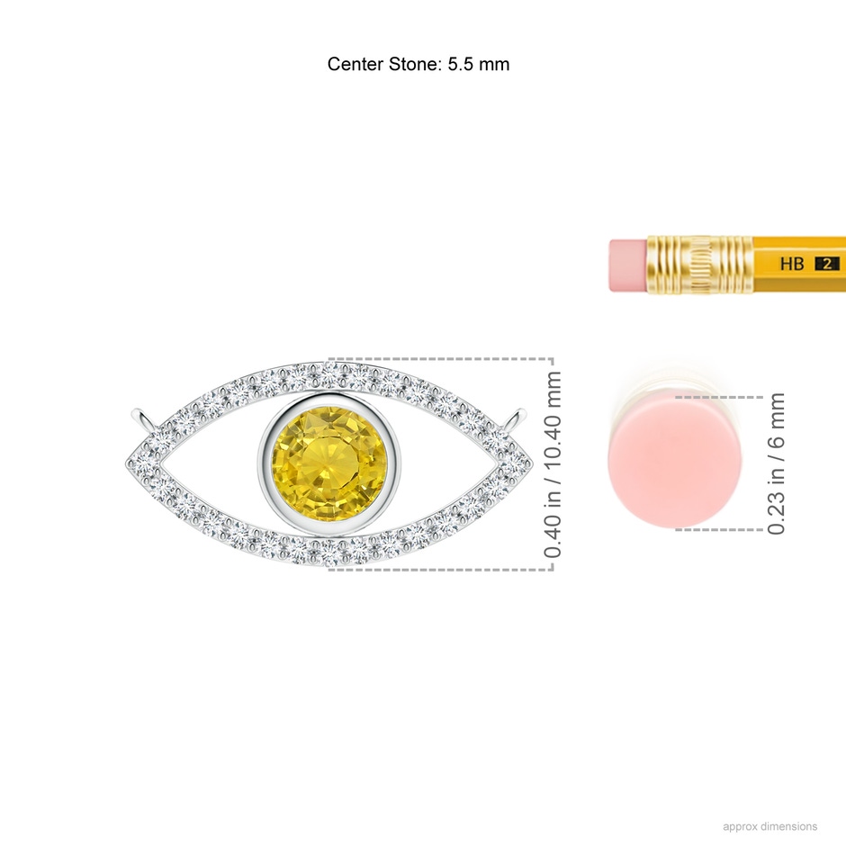 5.5mm AAA Yellow Sapphire Evil Eye Pendant with Diamond Accents in P950 Platinum ruler