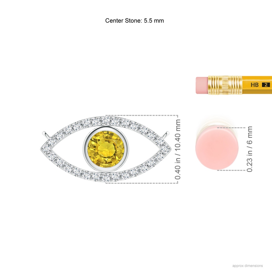 5.5mm AAAA Yellow Sapphire Evil Eye Pendant with Diamond Accents in P950 Platinum ruler
