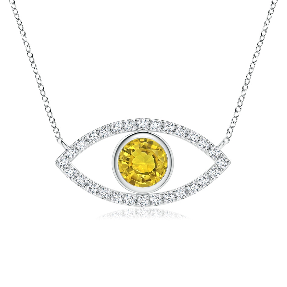 5.5mm AAAA Yellow Sapphire Evil Eye Pendant with Diamond Accents in White Gold 