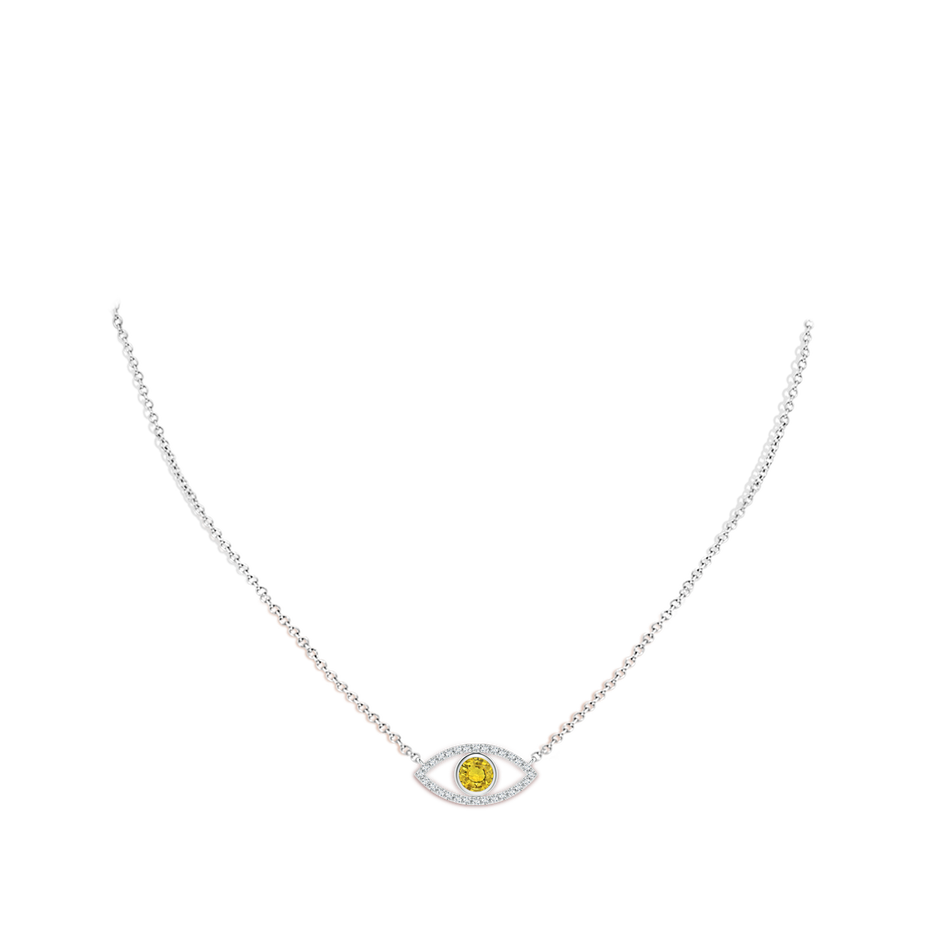 5.5mm AAAA Yellow Sapphire Evil Eye Pendant with Diamond Accents in White Gold pen