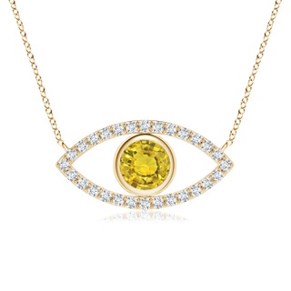 5.5mm AAAA Yellow Sapphire Evil Eye Pendant with Diamond Accents in Yellow Gold