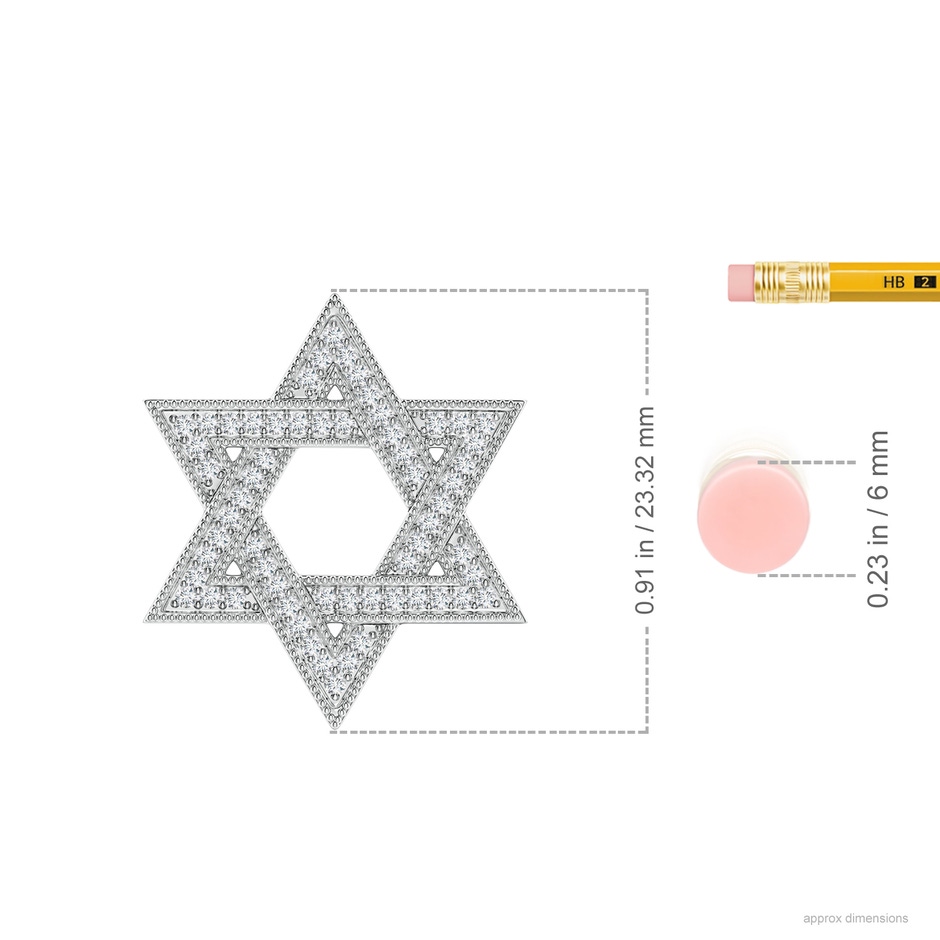 1.05mm GVS2 Star Of David Diamond Pendant with Milgrain in White Gold ruler